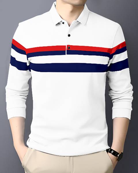 AUSK Colorblock Men Polo Neck White, Red, Blue T-Shirt