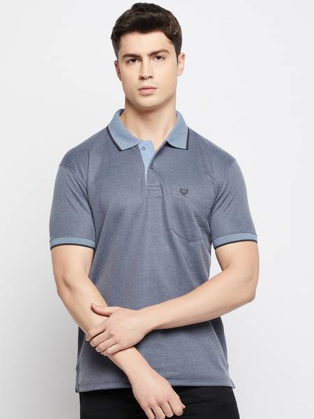 DUKE Solid Men Polo Neck Grey T-Shirt