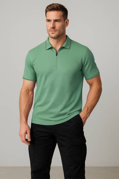 METRONAUT Self Design Men Polo Neck Light Green T-Shirt