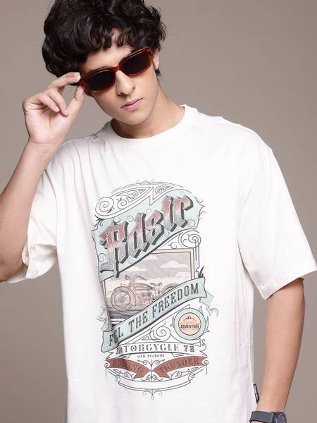 Roadster Printed Men Round Neck White T-Shirt