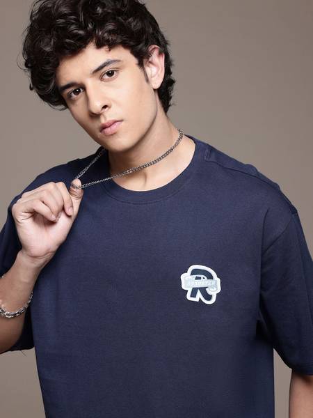Roadster Self Design Men Round Neck Blue T-Shirt