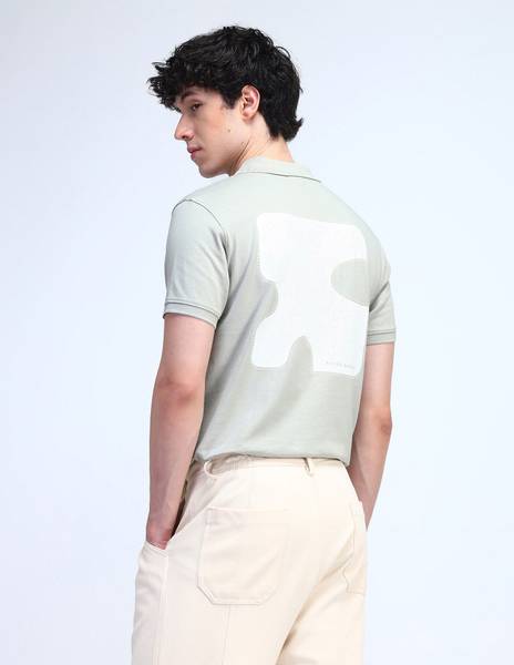 FLYING MACHINE Printed Men Polo Neck Grey T-Shirt