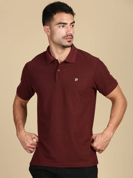 Lux Parker Solid Men Polo Neck Brown T-Shirt