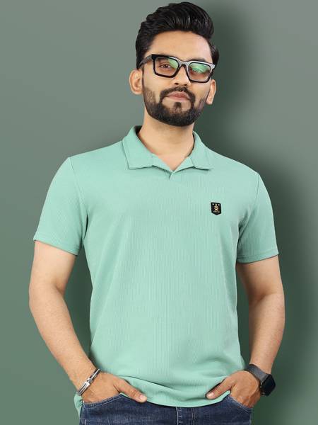 VeBNoR Solid Men Polo Neck Light Green T-Shirt