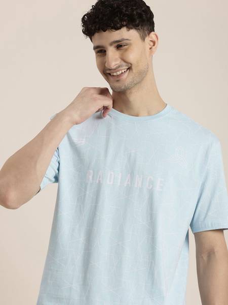 HERE&NOW Printed Men Round Neck Blue T-Shirt