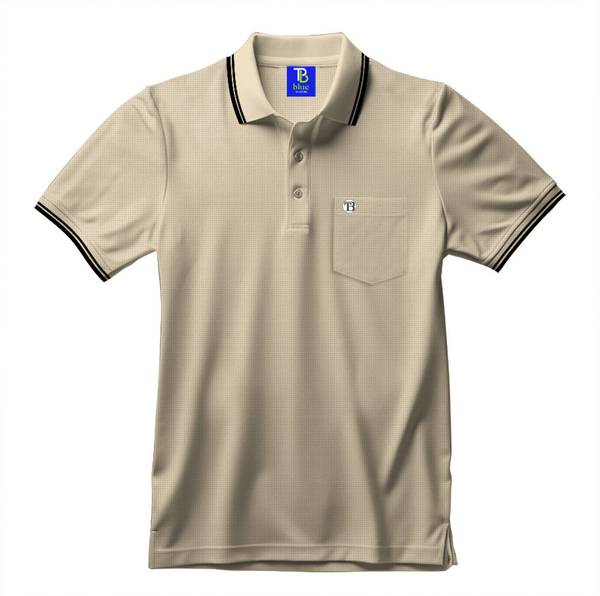 TB Blue Solid Men Polo Neck Beige T-Shirt