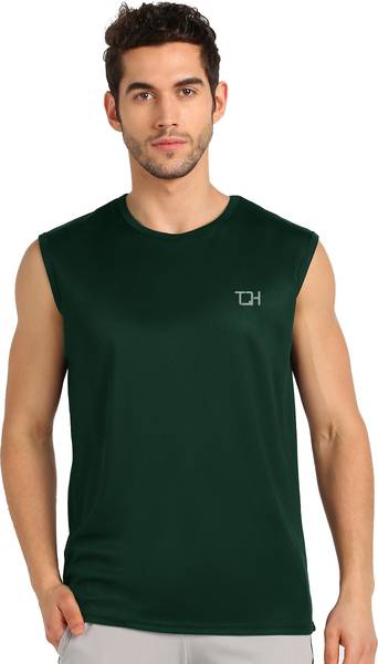 TQH Solid Men Round Neck Green T-Shirt