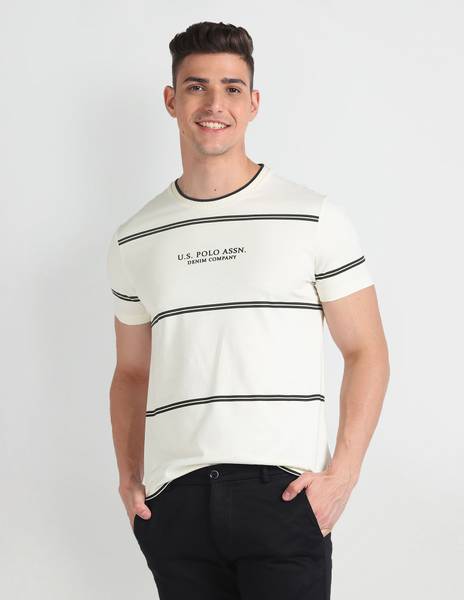 U.S. POLO ASSN. Striped Men Crew Neck White T-Shirt