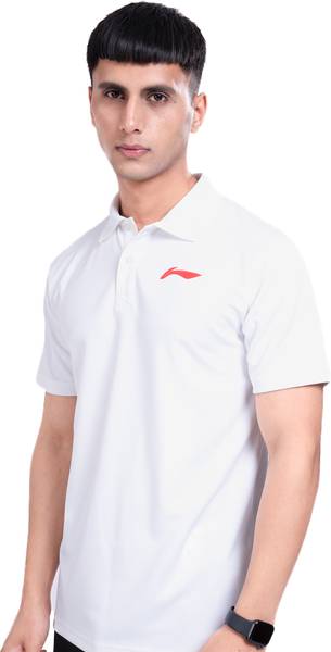 LI-NING Solid Men Polo Neck White T-Shirt