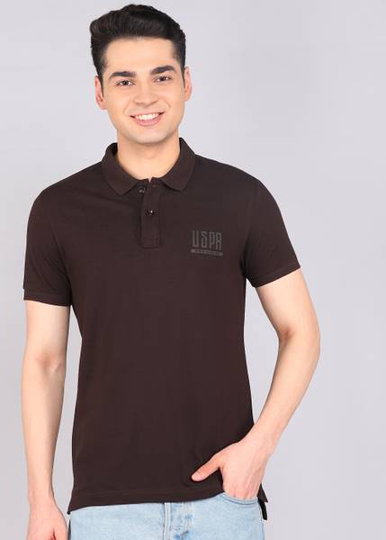 U.S. POLO ASSN. Solid Men Polo Neck Brown T-Shirt