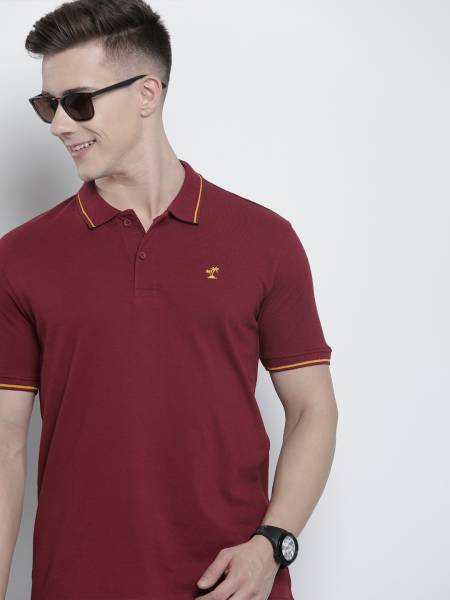 The Indian Garage Co. Solid Men Polo Neck Red T-Shirt