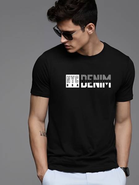 Reya Printed Men Round Neck Black T-Shirt