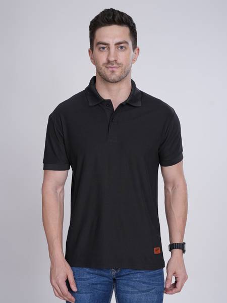 Polo Plus Solid Men Polo Neck Black T-Shirt