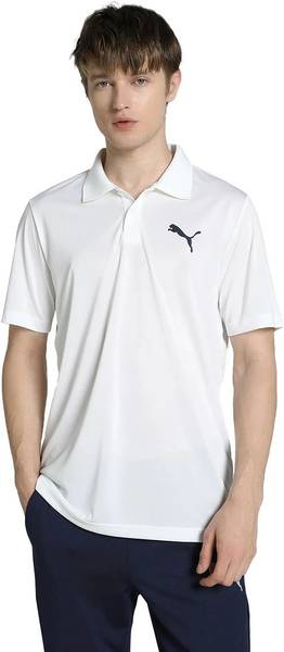PUMA Solid Men Polo Neck White T-Shirt