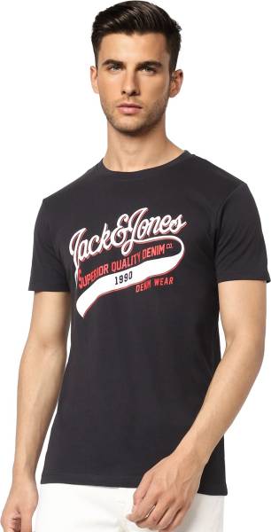 JACK & JONES Printed Men Round Neck Black T-Shirt