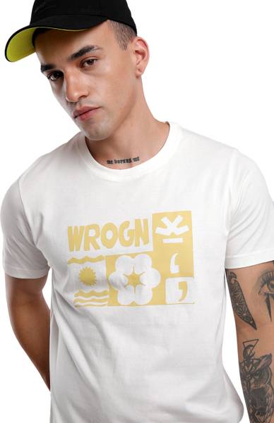 WROGN Printed Men Crew Neck White T-Shirt