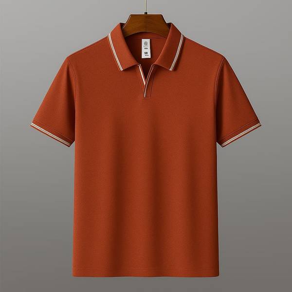 DLooK Designer Solid, Sporty, Self Design Men Polo Neck Orange T-Shirt