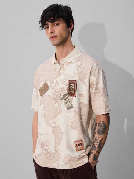 The Souled Store Embroidered Men Polo Neck White T-Shirt