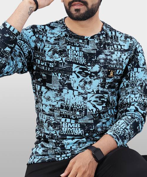 VeBNoR Typography Men Round Neck Light Blue T-Shirt