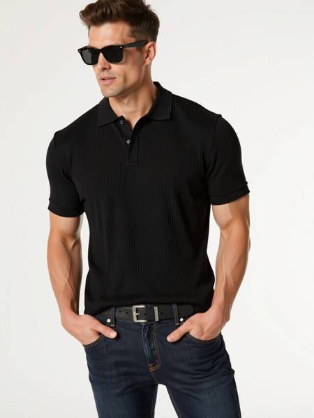 Fashion And Youth Solid Men Polo Neck Black T-Shirt