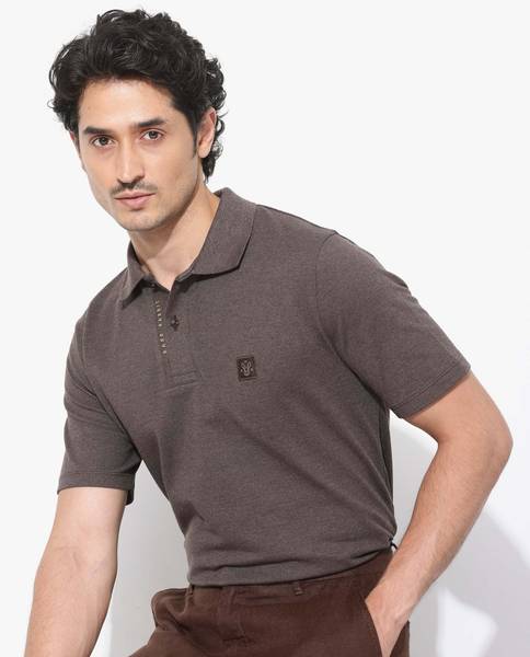 RARE RABBIT Self Design Men Polo Neck Brown T-Shirt