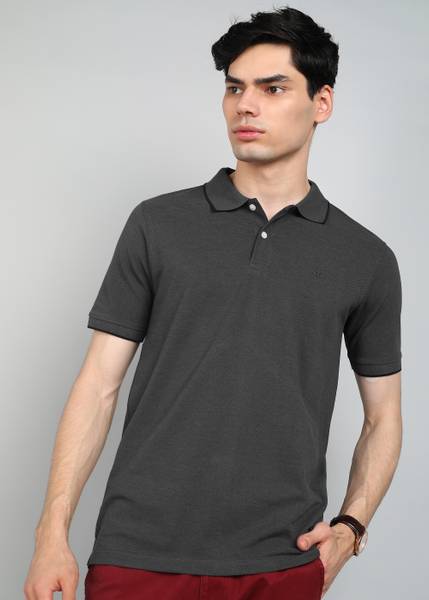 PARK AVENUE Solid Men Polo Neck Grey T-Shirt