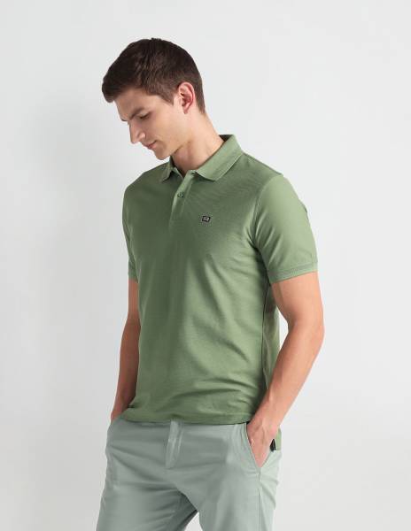 Arrow Sport Self Design Men Polo Neck Green T-Shirt