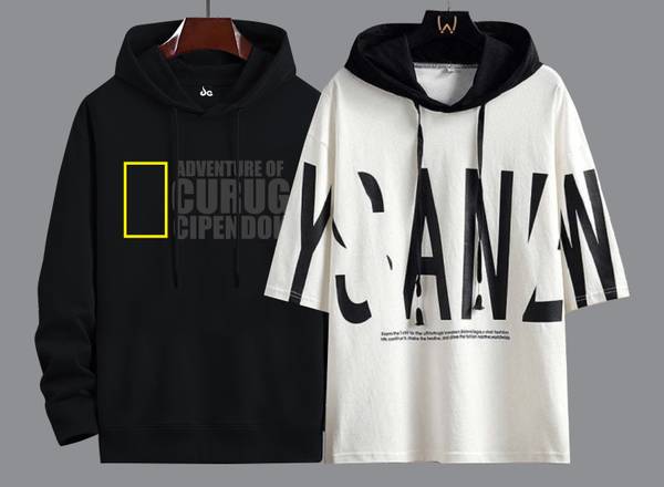 Kay Dee Printed Men Hooded Neck Black, White T-Shirt