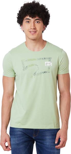 Spykar Printed Men Round Neck Green T-Shirt
