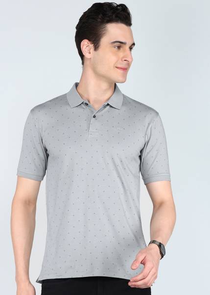 PETER ENGLAND Printed Men Polo Neck Grey T-Shirt