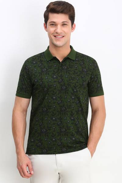 Allen Solly Printed Men Polo Neck Green T-Shirt