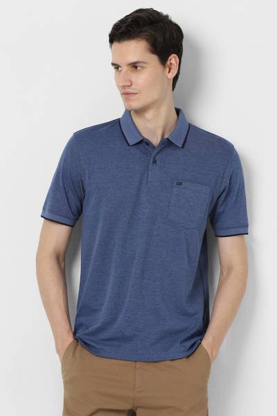 PETER ENGLAND Solid Men Polo Neck Blue T-Shirt