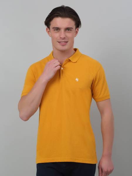 CANTABIL Solid Men Polo Neck Yellow T-Shirt