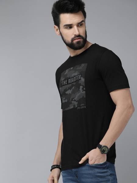Roadster Printed, Typography Men Round Neck Black T-Shirt