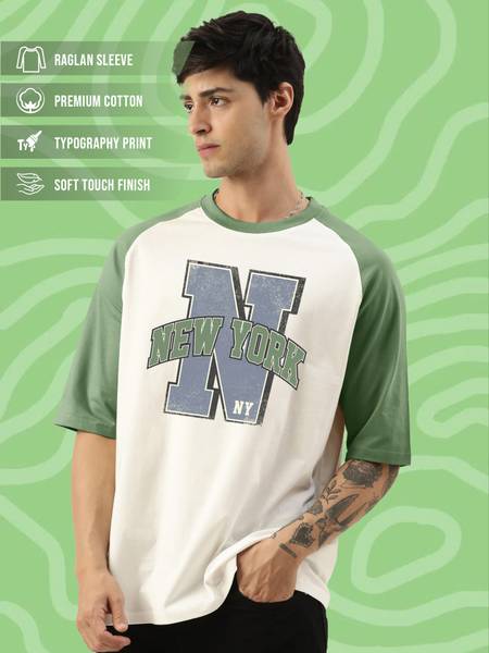 MANIAC Typography Men Round Neck Green T-Shirt
