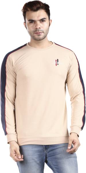 E-MAX Colorblock Men Round Neck Beige T-Shirt