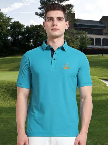 Stellers Solid Men Polo Neck Blue, Green T-Shirt
