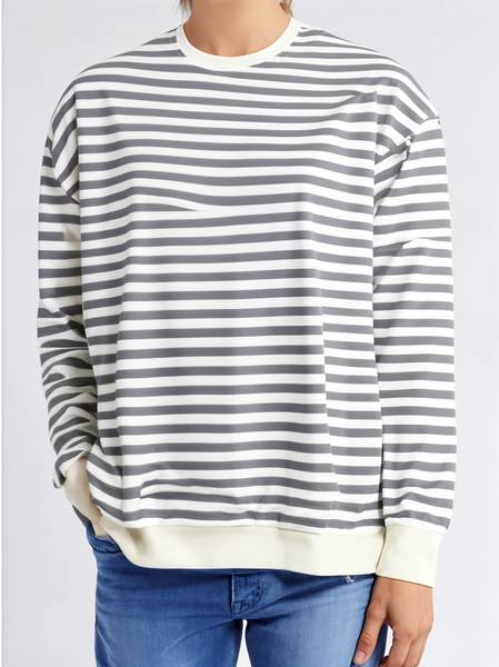 MACK JONNEY Striped Men Round Neck Grey T-Shirt