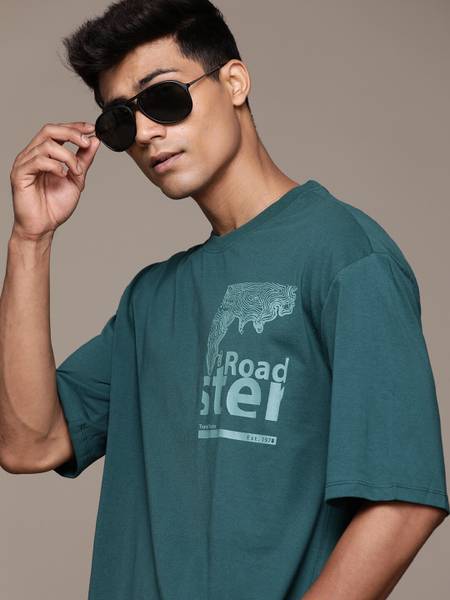 Roadster Printed Men Round Neck Green T-Shirt