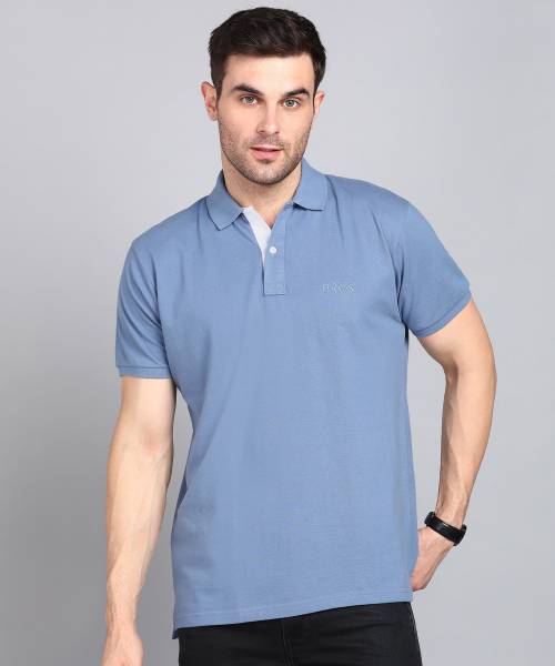3BROS Self Design Men Polo Neck Grey T-Shirt