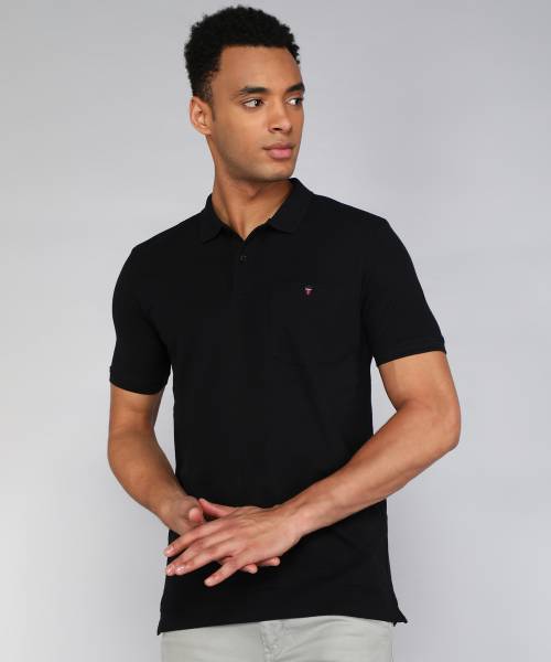 Louis Philippe Jeans Solid Men Polo Neck Black T-Shirt - Price History