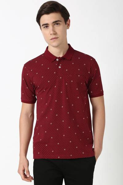 PETER ENGLAND Printed Men Polo Neck Maroon T-Shirt