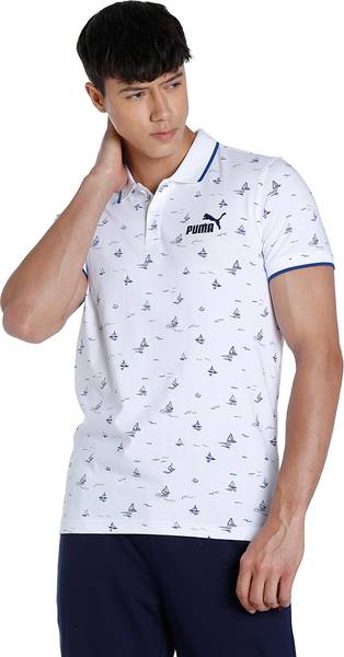 PUMA Printed Men Peter Pan Collar White T-Shirt