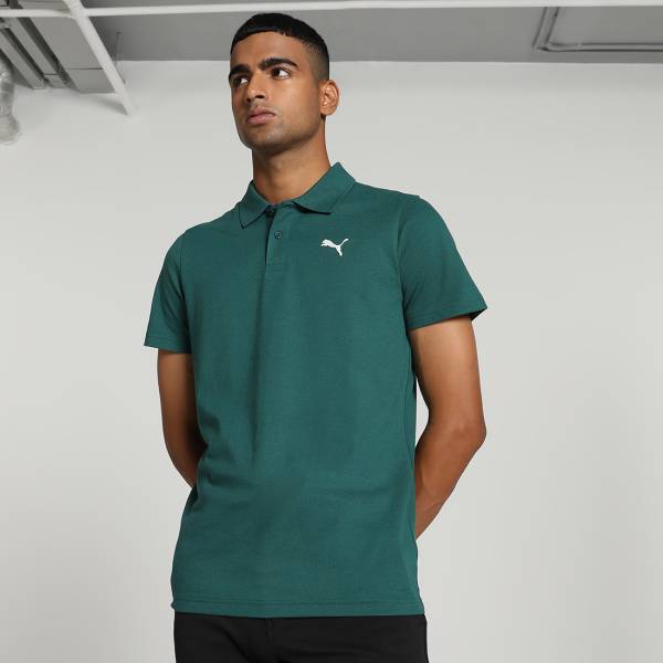 PUMA Solid Men Polo Neck Dark Green T-Shirt