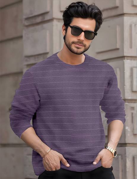 Force Solid Men Round Neck Purple T-Shirt