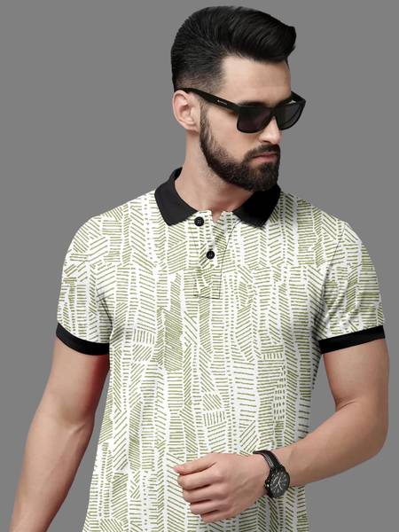 FTX Printed Men Polo Neck Green T-Shirt