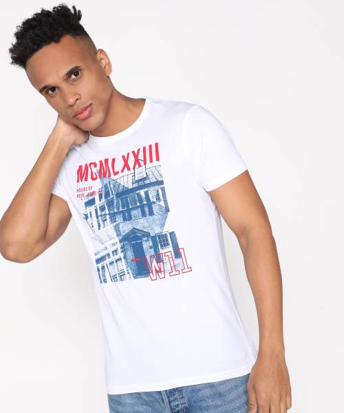 Pepe Jeans Printed Men Round Neck White T Shirt Price History