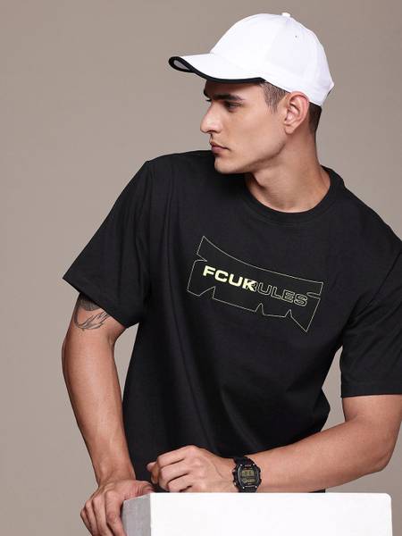 FCUK Printed Men Round Neck Black T-Shirt