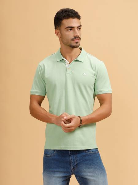 WROGN Solid Men Polo Neck Light Green T-Shirt