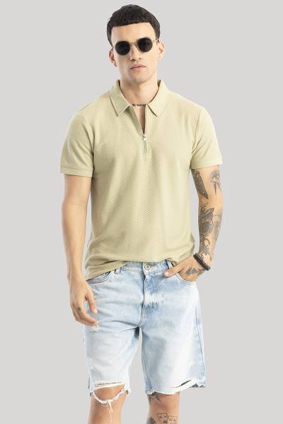 Snitch Printed Men Polo Neck Green T-Shirt